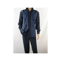 Men Silversilk 2pc Fancy walking leisure suit Italian woven knits 4407 Navy Blue - J.Valintin Men's Wear Legend - 98040