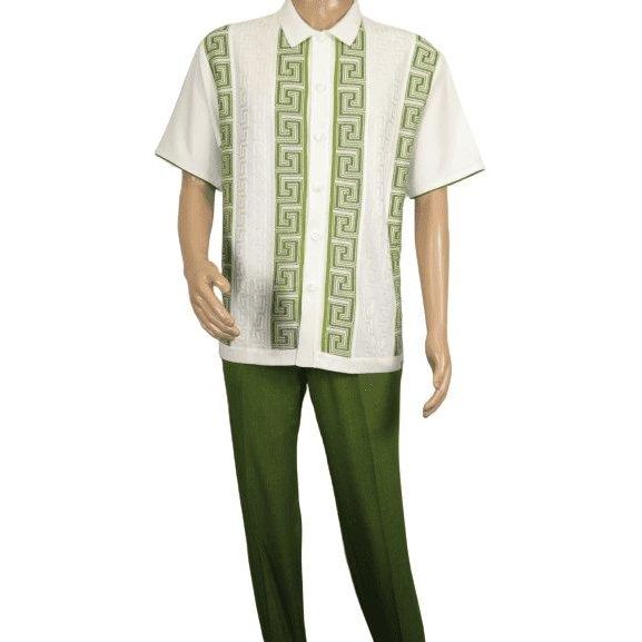 Men Silversilk 2pc walking leisure Matching Suit Italian woven knits 51011 Green - J.Valintin Men's Wear Legend - 100081