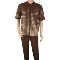 Men Silversilk 2pc walking leisure suit Italian woven knits 3115 Brown Beige - J.Valintin Men's Wear Legend - 95671