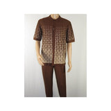 Men Silversilk 2pc walking leisure suit Italian woven knits 3115 Brown Beige - J.Valintin Men's Wear Legend - 95671