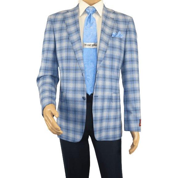 Men Sport Coat by Berlusconi Turkey Italian Wool Super 180's #671 - 07 Blue Plaid - J.Valintin Men's Wear Legend - 98958