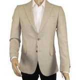 Men Sport Coat by Berlusconi Turkey Soft European Plaid #AT77 04 Tan Brown Linen - J.Valintin Men's Wear Legend - 98927