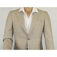 Men Sport Coat by Berlusconi Turkey Soft European Plaid #AT77 04 Tan Brown Linen - J.Valintin Men's Wear Legend - 98927