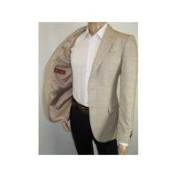 Men Sport Coat by Berlusconi Turkey Soft European Plaid #AT77 04 Tan Brown Linen - J.Valintin Men's Wear Legend - 98927