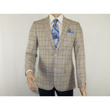 Men Sport Coat by Berlusconi Turkey Soft European Plaid #MK80 04 Beige Blue - J.Valintin Men's Wear Legend - 98976