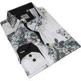 Men Sports Shirt by DE - NIKO Long Sleeves Fashion Print Soft Modal 2007020 White - J.Valintin Men's Wear Legend - 99413