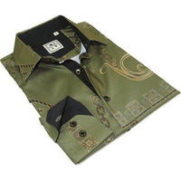 Men Sports Shirt by DE - NIKO Long Sleeves Fashion Print Soft Modal 2F008 Olive - J.Valintin Men's Wear Legend - 99359