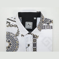 Men Sports Shirt by DE - NIKO Long Sleeves Fashion Print Soft Modal 2F008 White - J.Valintin Men's Wear Legend - 99365