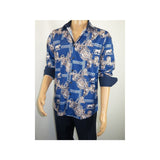 Men Sports Shirt by DE - NIKO Long Sleeves Fashion Print Soft Modal DSA125 Navy - J.Valintin Men's Wear Legend - 99383