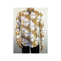 Men Sports Shirt by DE - NIKO Long Sleeves Fashion Print Soft Modal DSA125 White - J.Valintin Men's Wear Legend - 99377