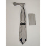 Men Stacy Adams Neck tie Hanky Set Business Formal Solid Color Satin S12 Silver - J.Valintin Men's Wear Legend - 24788