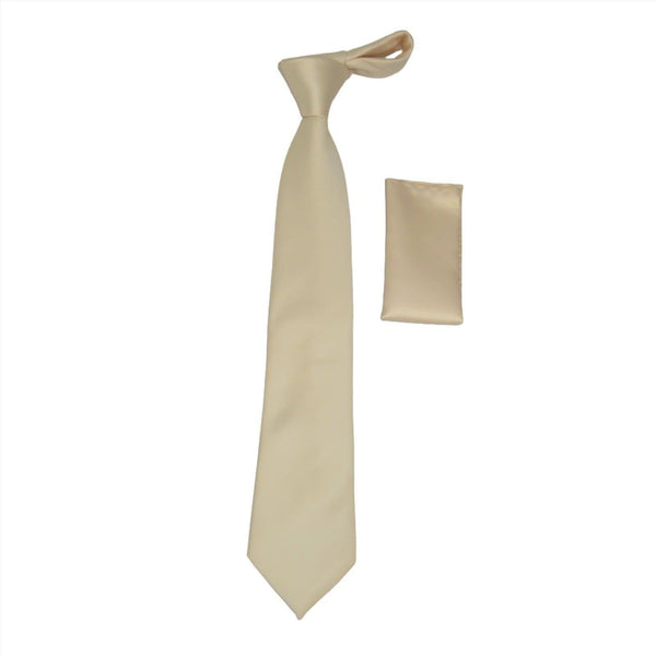 Men Stacy Adams Neck tie Hanky Set Business Formal Solid Color Satin S7 Beige - J.Valintin Men's Wear Legend - 24783