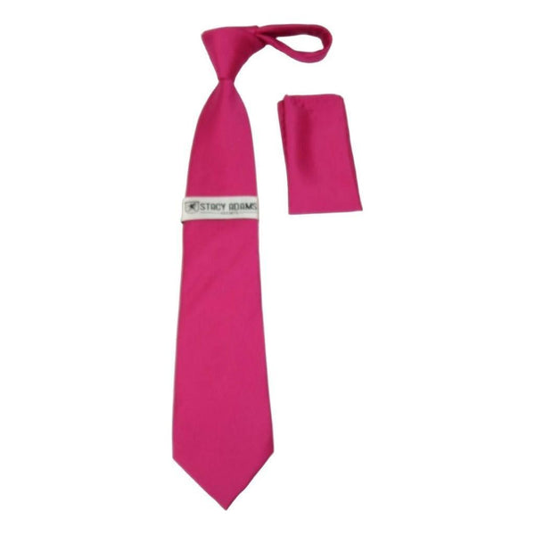 Men Stacy Adams Neck tie Hanky Set Business Formal Solid Satin S16 Hot Pink - J.Valintin Men's Wear Legend - 24792