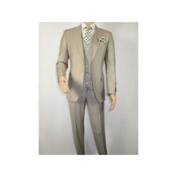 Men Suit BERLUSCONI Turkey 100% Italian Wool Super 180's 3pc Vested #Ber13 Beige - J.Valintin Men's Wear Legend - 98559