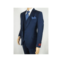 Men Suit BERLUSCONI Turkey 100% Italian Wool Super 180's 3pc Vested #Ber16 Navy - J.Valintin Men's Wear Legend - 98580