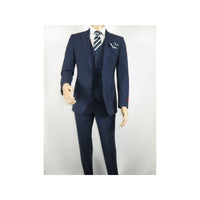 Men Suit BERLUSCONI Turkey 100% Italian Wool Super 180's 3pc Vested #Ber20 Navy - J.Valintin Men's Wear Legend - 98608