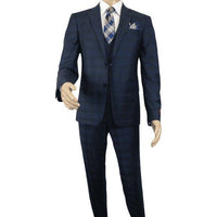 Men Suit BERLUSCONI Turkey 100% Italian Wool Super 180's 3pc Vested #Ber24 Navy - J.Valintin Men's Wear Legend - 99852