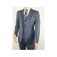 Men Suit BERLUSCONI Turkey 100% Italian Wool Super 180's 3pc Vested #Ber4 Navy - J.Valintin Men's Wear Legend - 98496