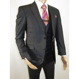 Men Suit BERLUSCONI Turkey 100% Italian Wool Super 180's 3pc Vested #Ber41 Black - J.Valintin Men's Wear Legend - 99845