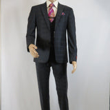 Men Suit BERLUSCONI Turkey 100% Italian Wool Super 180's 3pc Vested #Ber41 Black - J.Valintin Men's Wear Legend - 99845