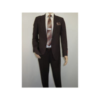 Men Suit BERLUSCONI Turkey 100% Italian Wool Super 180's #Ber30 Brown/Burgundy - J.Valintin Men's Wear Legend - 100970