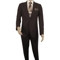 Men Suit BERLUSCONI Turkey 100% Italian Wool Super 180's #Ber30 Brown/Burgundy - J.Valintin Men's Wear Legend - 100970