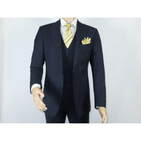 Men Suit BERLUSCONI Turkey 100% Italian Wool Super 180's Vested #Ber17 Navy Blue - J.Valintin Men's Wear Legend - 98587