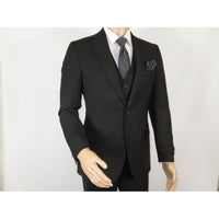 Men Suit BERLUSCONI Turkey 100% Italian Wool Super 180's Vested #Ber19 Black - J.Valintin Men's Wear Legend - 98601