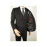 Men Suit BERLUSCONI Turkey 100% Italian Wool Super 180's Vested #Ber19 Black - J.Valintin Men's Wear Legend - 98601