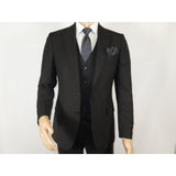 Men Suit BERLUSCONI Turkey 100% Italian Wool Super 180's Vested #Ber19 Black - J.Valintin Men's Wear Legend - 98601