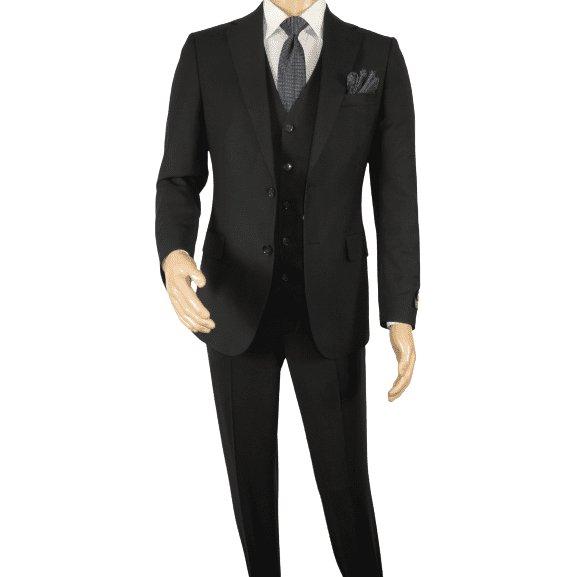 Men Suit BERLUSCONI Turkey 100% Italian Wool Super 180's Vested #Ber19 Black - J.Valintin Men's Wear Legend - 98601