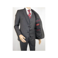 Men Suit BERLUSCONI Turkey 100% Italian Wool Super 180's Vested #Ber2 Charcoal - J.Valintin Men's Wear Legend - 98482