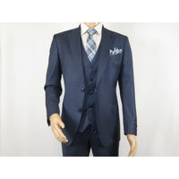 Men Suit BERLUSCONI Turkey 100% Italian Wool Super 180's Vested #Ber3 Ink Blue - J.Valintin Men's Wear Legend - 98489