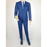 Men Suit By Renoir Window pane English Plaid Slim Fit Side Vents Fit 291 - 20 Blue - J.Valintin Men's Wear Legend - 93914