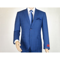 Men Suit By Renoir Window pane English Plaid Slim Fit Side Vents Fit 291 - 20 Blue - J.Valintin Men's Wear Legend - 93914