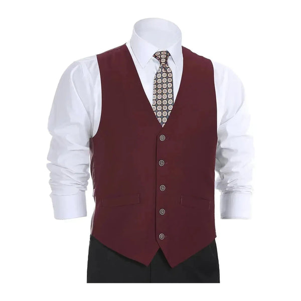 Men Suit Separate Vest V - neck Adjustable Size 5Button 201 - 8 Burgundy - J.Valintin Men's Wear Legend - 201 - 8 - Burg Vest - 36