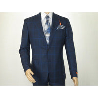 Men TALLIA Suit Wool Blend English Glen Plaid Classic 2Button VDVA2SVX0026 Blue - J.Valintin Men's Wear Legend - 16170