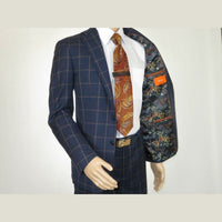 Men TALLIA Suit Wool Blend English Plaid Classic 2Button VDVA2SVX0013 Blue Brown - J.Valintin Men's Wear Legend - 16150