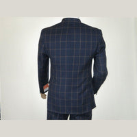 Men TALLIA Suit Wool Blend English Plaid Classic 2Button VDVA2SVX0013 Blue Brown - J.Valintin Men's Wear Legend - 16150