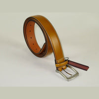 Men VALENTINI Stitched Leather Belt Classic Pin Buckle Business Dress V711 Tan - J.Valintin Men's Wear Legend - 18925