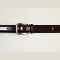 Men VALENTINI Stitched Leather Belt Classic Pin Buckle Business Dress V711 Wine - J.Valintin Men's Wear Legend - 92152