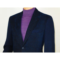 Men ZACCHI Velour Velveteen Hounds tooth Blazer Sport Coat DUANE 74521 Navy Blue - J.Valintin Men's Wear Legend - 98745