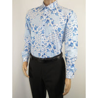 Men's 100% Cotton Shirt By Oscar Banks Turkey Floral design 6141 - 05 Blue white - J.Valintin Men's Wear Legend - 3113