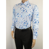 Men's 100% Cotton Shirt By Oscar Banks Turkey Floral design 6141 - 05 Blue white - J.Valintin Men's Wear Legend - 3113