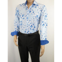 Men's 100% Cotton Shirt By Oscar Banks Turkey Floral design 6141 - 05 Blue white - J.Valintin Men's Wear Legend - 3113