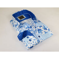 Men's 100% Cotton Shirt By Oscar Banks Turkey Floral design 6141 - 05 Blue white - J.Valintin Men's Wear Legend - 3113