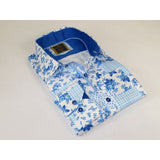 Men's 100% Cotton Shirt By Oscar Banks Turkey Floral design 6141 - 05 Blue white - J.Valintin Men's Wear Legend - 3113