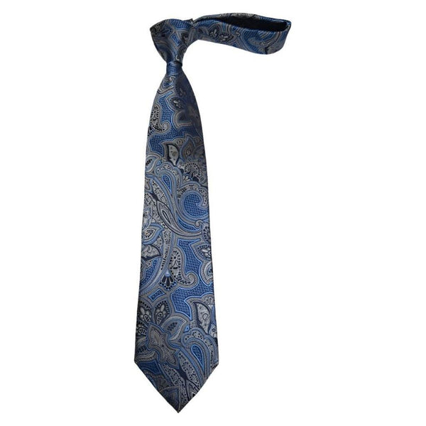 Men's 100% Silk Necktie By Bruno Piattelli Paisley Floral Fancy BP11 Blue Gray - J.Valintin Men's Wear Legend - BP11