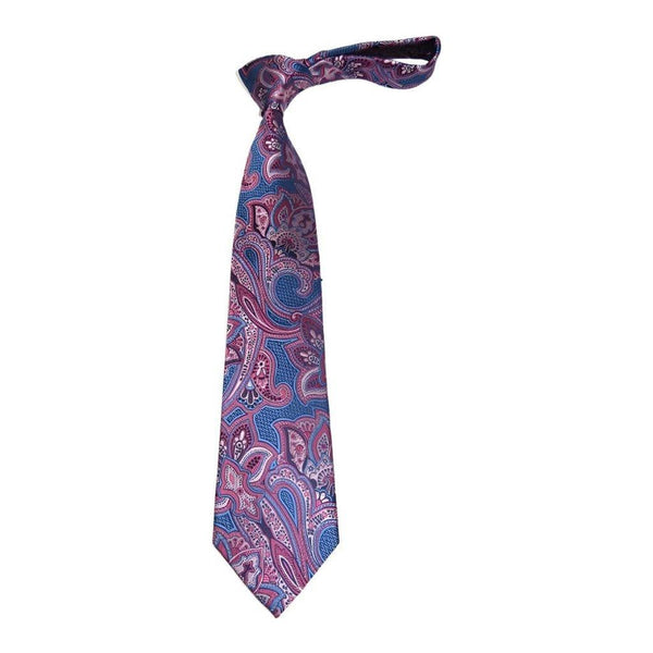 Men's 100% Silk Necktie By Bruno Piattelli Paisley Floral Fancy BP19 Pink Blue - J.Valintin Men's Wear Legend - BP19