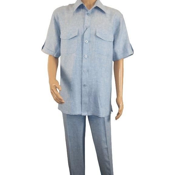 Mens 2pc linen walking Set By Sergio Martini Apollo King Leisure suit SL207 Blue - J.Valintin Men's Wear Legend - 93964